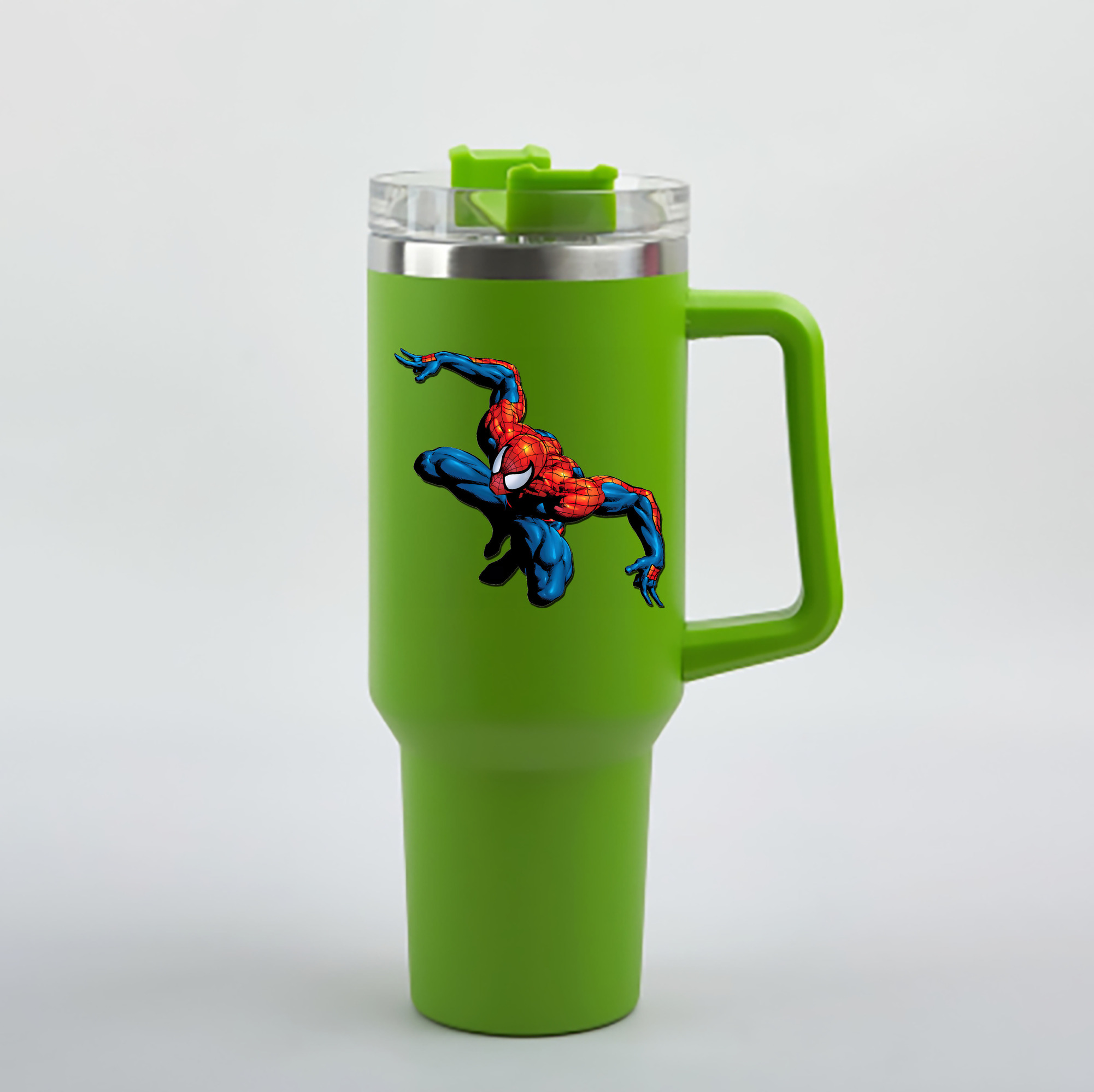 （画像用） Spider Man スパイダーマン 1200mL車用タンブラー - クリスタルステッカー（プラスチックストロー付き）